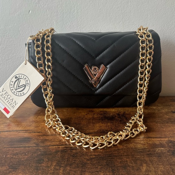 Valentino Orlandi Handbags - Valentino Orlandi Black Quilted Shoulder Bag Gold Chain Strap Vegan Leather NWT